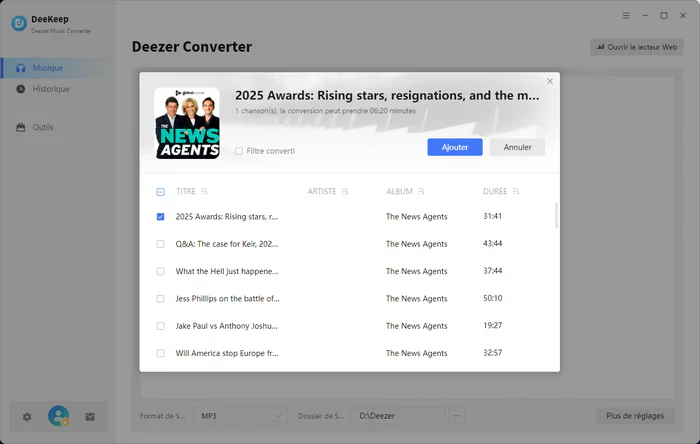 Sélectionnez les podcasts à télécharger