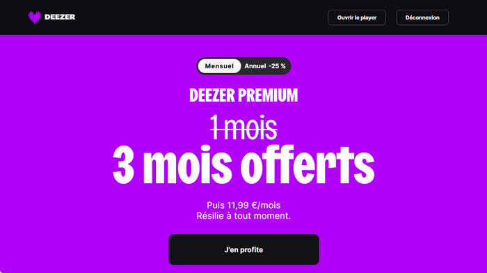 Profiter de l'offre officielle Deezer 3 mois gratuit