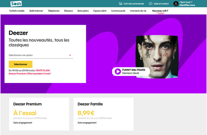 Activer Deezer 4 mois gratuit avec Sosh