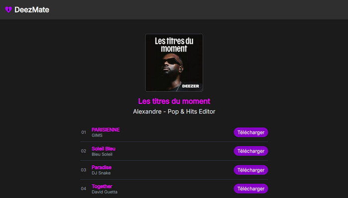 Sélectionnez une chanson Deezer à télécharger