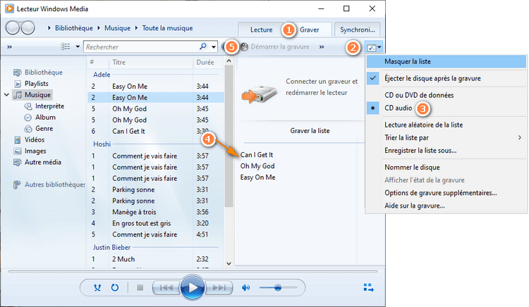 graver de la musique de deezer sur cd via windows media player