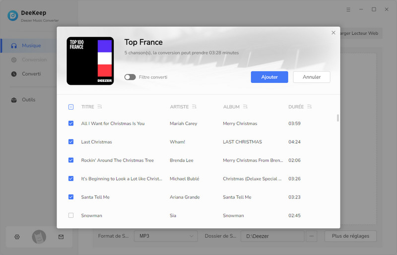 Sélectionnez les chansons Deezer